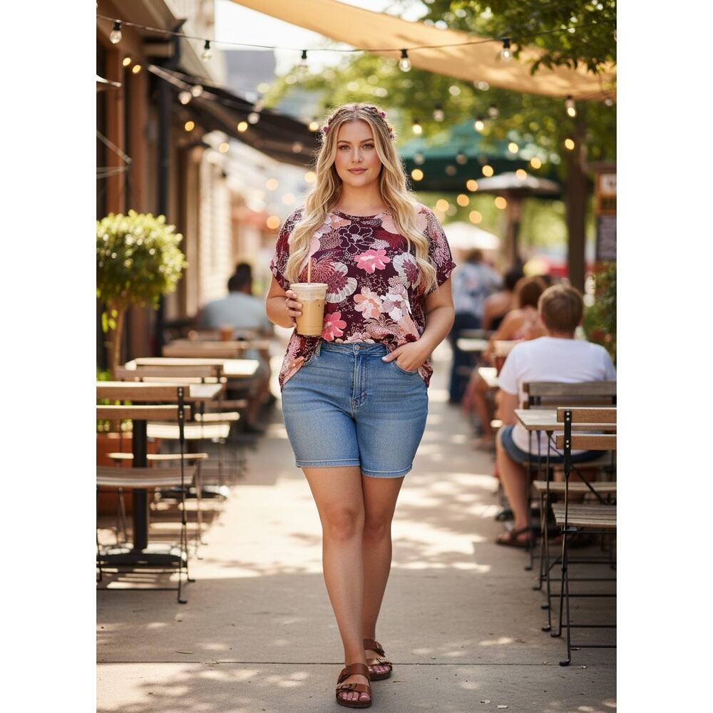 Meri-Skye Boho Floral Relaxed Top Size 4X Cottagecore - Picture 2 of 4